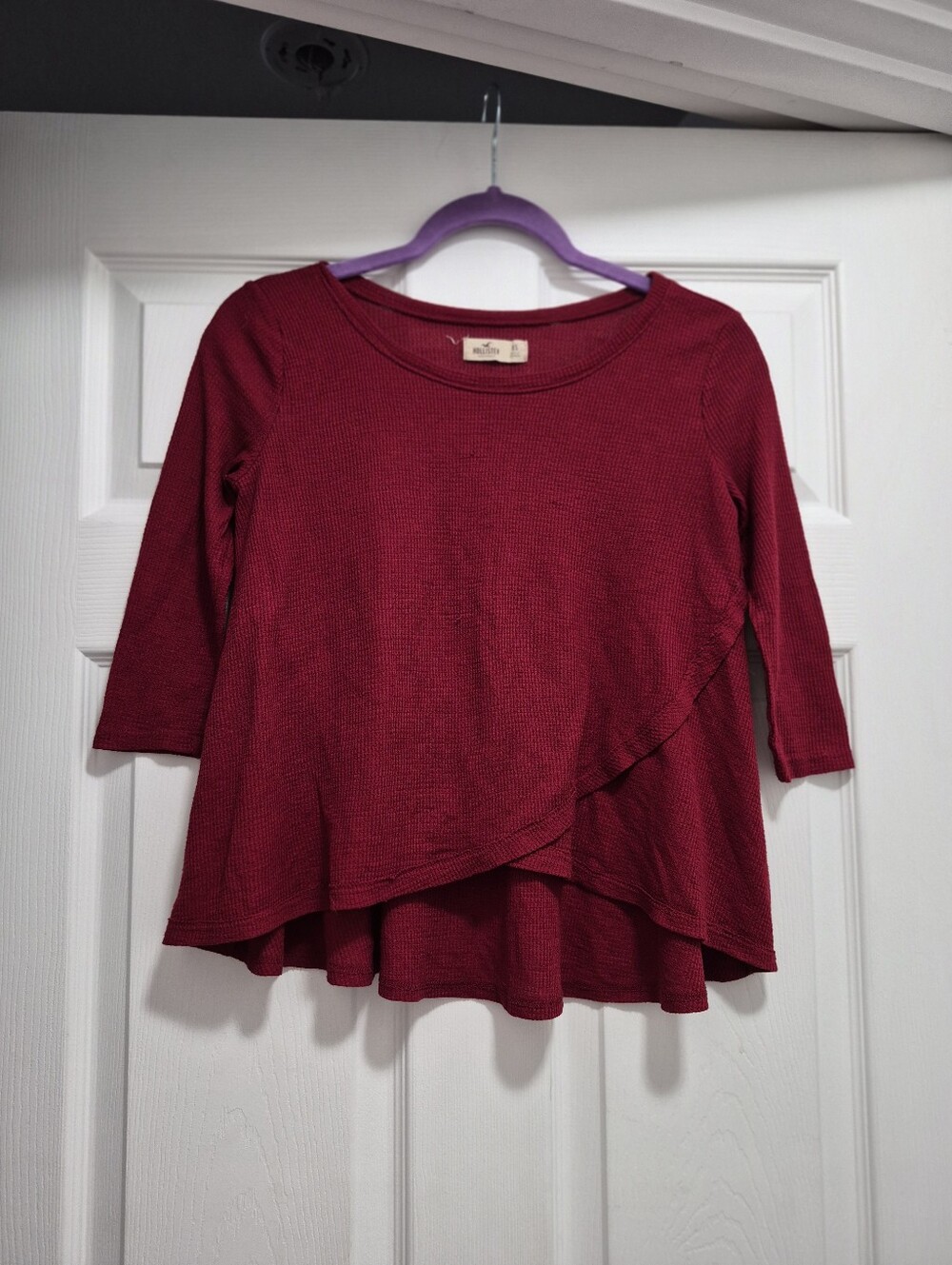 Hollister Maroon Layered Ruffle Knit Long Sleeve Top